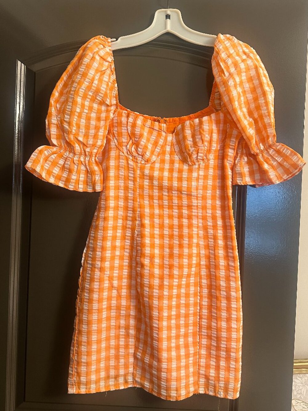 Perfect Football Game Dress, Orange and White Seersucker Checked Dress